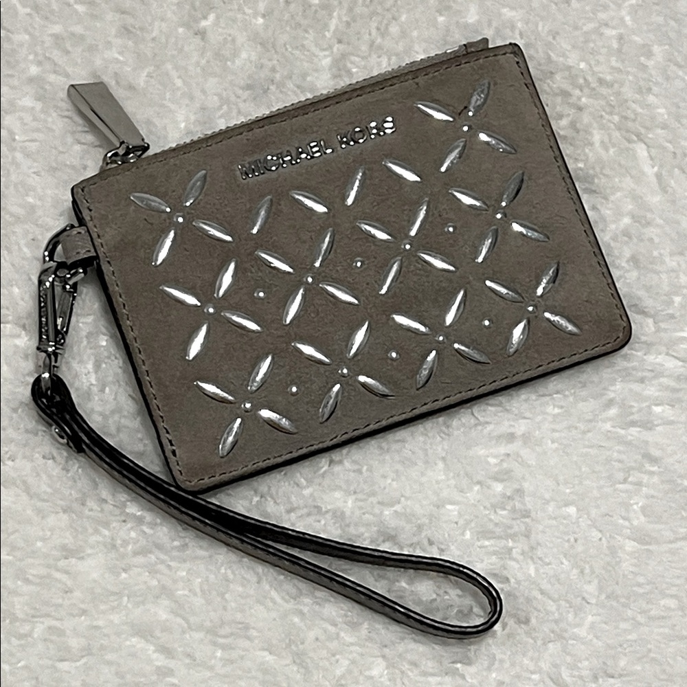 Michael Kors Taupe Wristlet Card Wallet with Silver Details‎